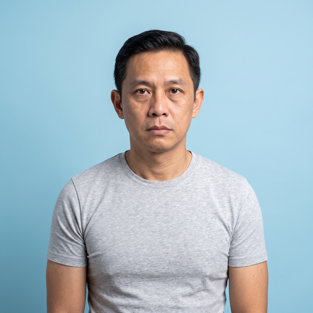 Tired-looking 45-year-old man with biological age of 55 — illustrating accelerated aging