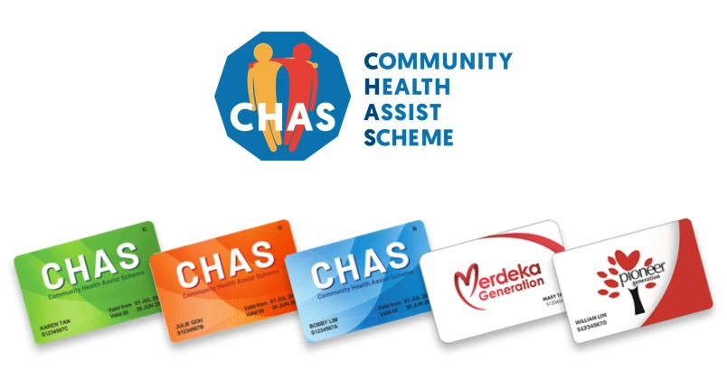 Community Health Assist Scheme (CHAS) Logo with CHAS cards.
